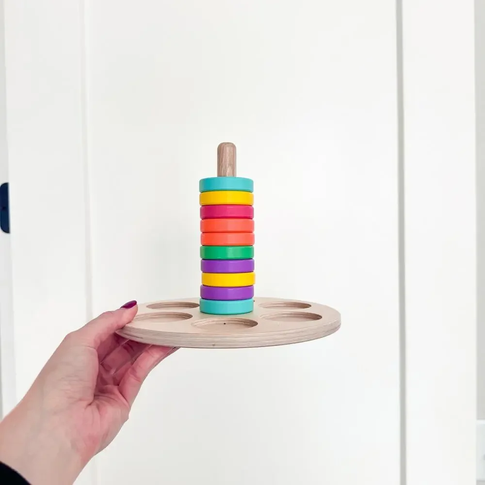 Lovevery Babbler Play Kit 12 Colors Wooden Base Flexible Ring Stacker